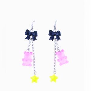 Pink Bear Bow Star Dangle Earrings
